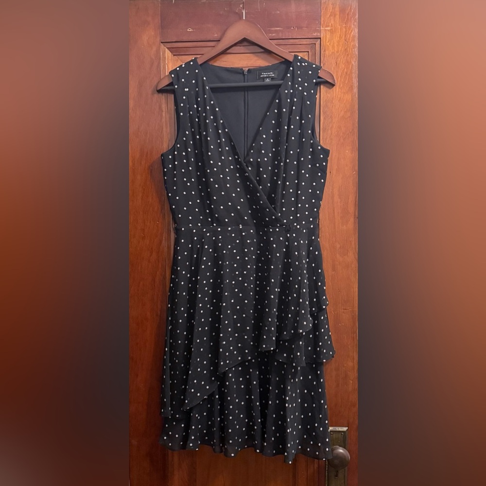 Tahari Black Polka Dot Sleeveless Wrap Dress - Size 8